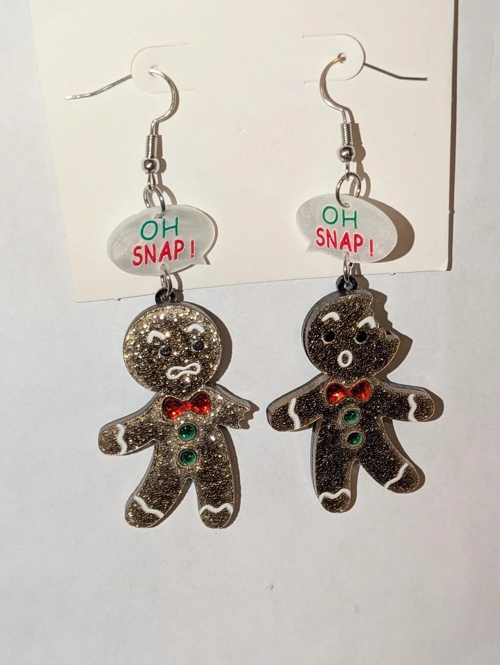Hand Crafted Oh Snap! Glitter Gingerbread Dangle Earrings